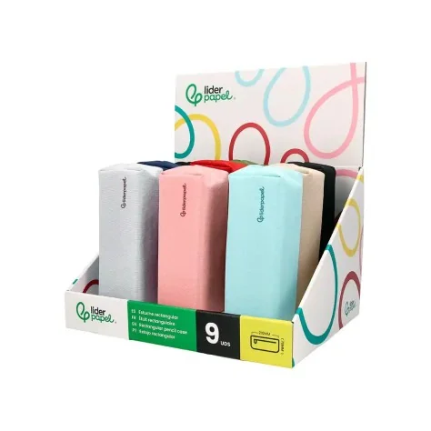 Expositor C/ 9 Estojos Escolares Liderpapel Classic Retangular C/Asa 210x70mm Cor Sortida