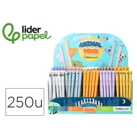 Expositor 250 Esferográficas Fantasia Liderpapel Animal Town Apagável Tinta Azul