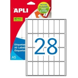 Etiquetas Adesivas Brancas APLI A5 1867 20x50mm 420 Etiq. 28 fls