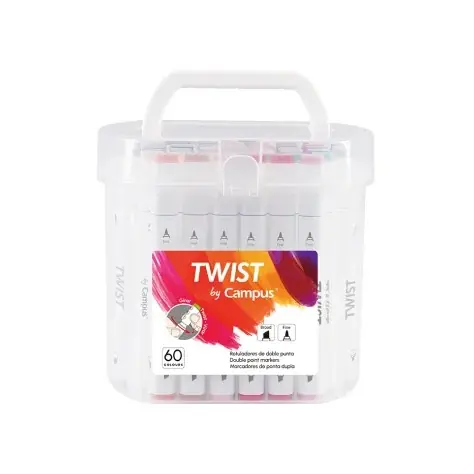 Marcadores Ponta Dupla Campus University Twist Double 60 Cores